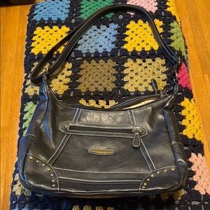 Stone Mountain Black Leather Shoulder Bag